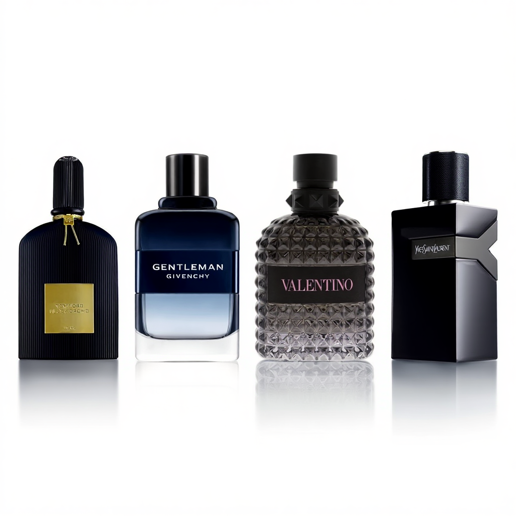 Kit Prestigiu Negru: Givenchy Gentleman Intense + Valentino Uomo Born in Roma + YSL Y Le Parfum + Tom Ford Black Orchid
