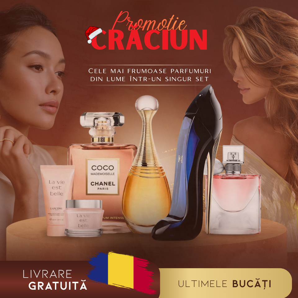 PROMOȚIE CRĂCIUN: Cumpărați 1, primiți 6 – Set de parfumuri importate Glamour (100ml) + cadou exclusiv